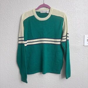 Vintage Claybrooke Striped Sweater — Green & Cream Retro Knit — Men’s XL
